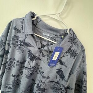 Caribbean Roundtree & Yorke Mens XXL Blue Tropical Palm Tree Polo Shirt NWT